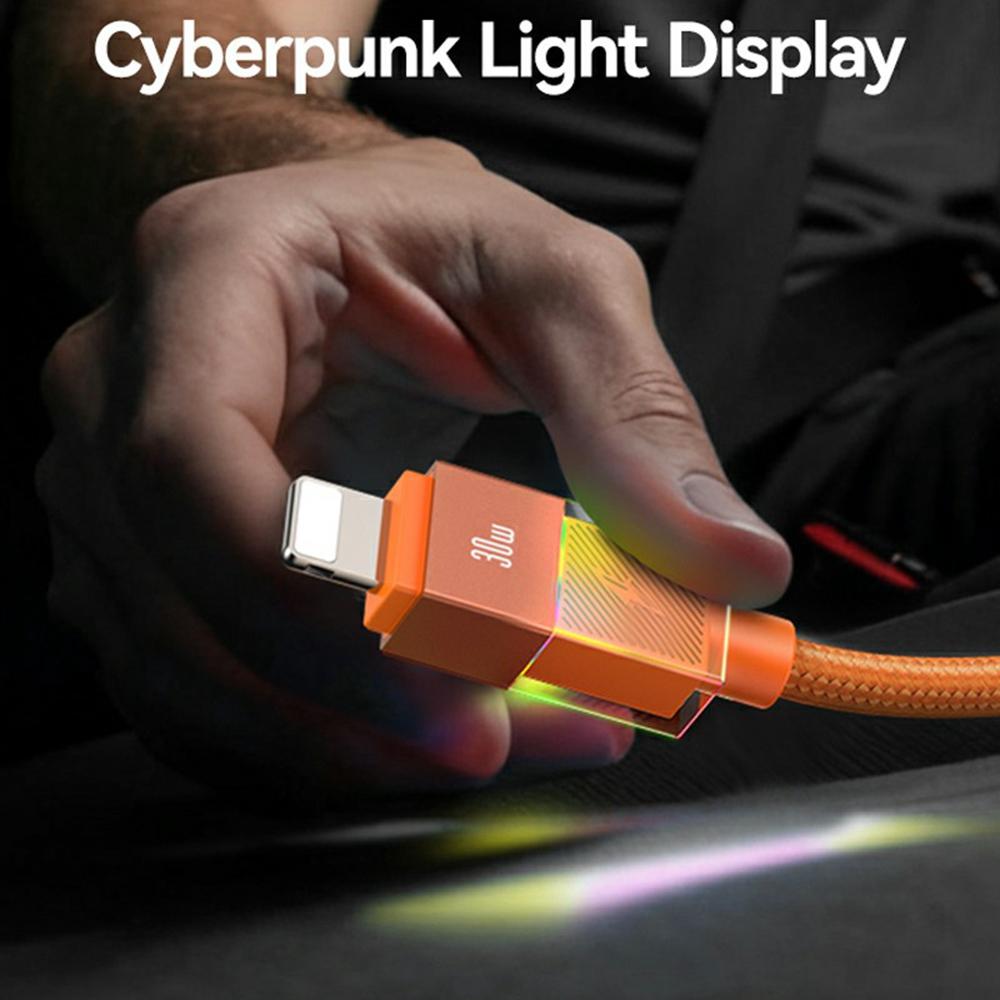 USAMS SJ776 U93 1,2 м 30 Вт Кабель для быстрой зарядки в оплетке Type-C на Lightning с LED-индикатором