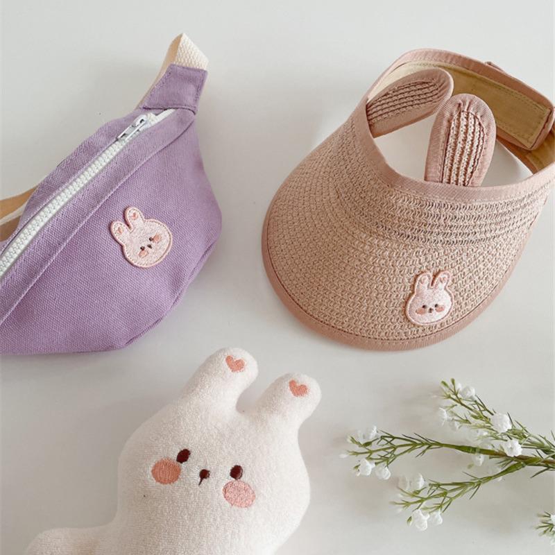 Детская соломенная шляпа от солнца в корейском стиле - шапка-ушанка с открытым верхом в виде медведя для лета.