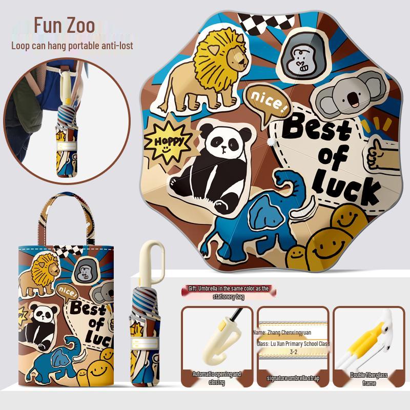 Автоматический складной детский зонт двойного назначения с кольцевой пряжкой – Защита от солнца для школьников и школьниц