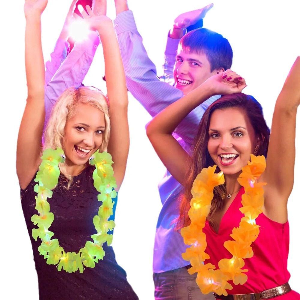 Silk Petal LED Hawaii Leis Beach Accessories Glow Necklace Light Up Lei Event Decoration