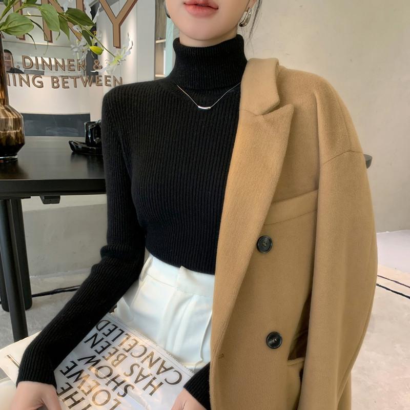 Elegant Women's High-Neck Sweater for Autumn/Winter 2026 - Slim Fit, Thick Knit, Show Thin Base Layer