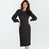 Fall Winter Slim Fit Pleated Bottoming Sweater O Neck Lace Up High Waist Knitted Dress S-XXL