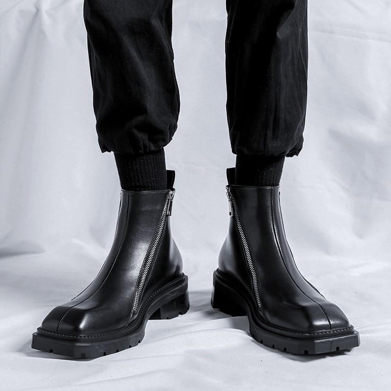 Ботинки челси с квадратным носком, кожаные туфли, черные ботильоны, двойная молния по бокам, мотоциклетные ботинки stivaletti bota de tornozelo C1177