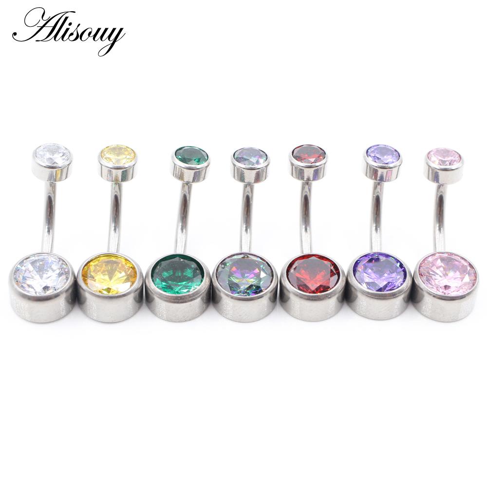 Alisouy 1PC с внутренней резьбой G23 титановый цилиндрический стержень круглый циркон женское пупочное кольцо пирсинг украшения для тела
