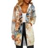 Women's Fashionable Printed  Long Sleeved Drawstring Hooded Zipper Pocket Long Casual Sweatshirt Jacket
