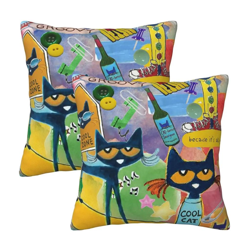 Pete The Cat 2 Pcs Square Pillowcase Pillow Cover Cushion Zip Decorative Comfort Throw Pillow For Home Living Room