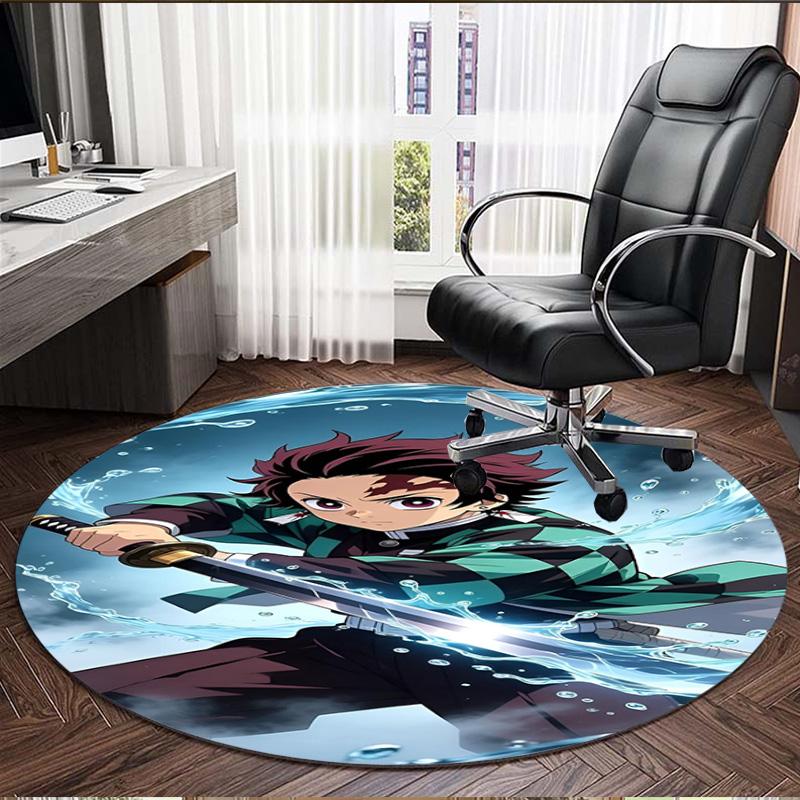 Demon Slayer Print Round Rug, Washable Floor Carpet, For Entryway Dorm Laundry Room Office Study, Home Decor Birthday Christmas Gift