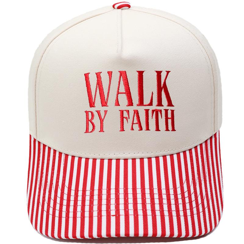 WALK BY FAITH Truck driver hat embroidered retro leopard print color matching baseball cap for men and women casual