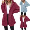 Женское модное пальто однотонное с длинными рукавами, карманом, свободное, с капюшоном, плюшевая куртка