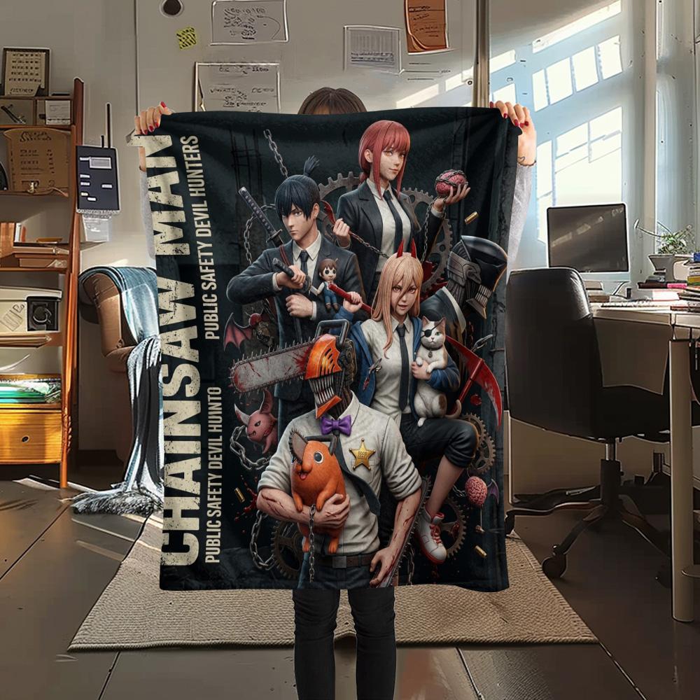 1PC Chainsaw Man Patterned Flannel Blanket Suitable For All Seasons For Home Decor Warmth And Comfort Gifts Holiday Present