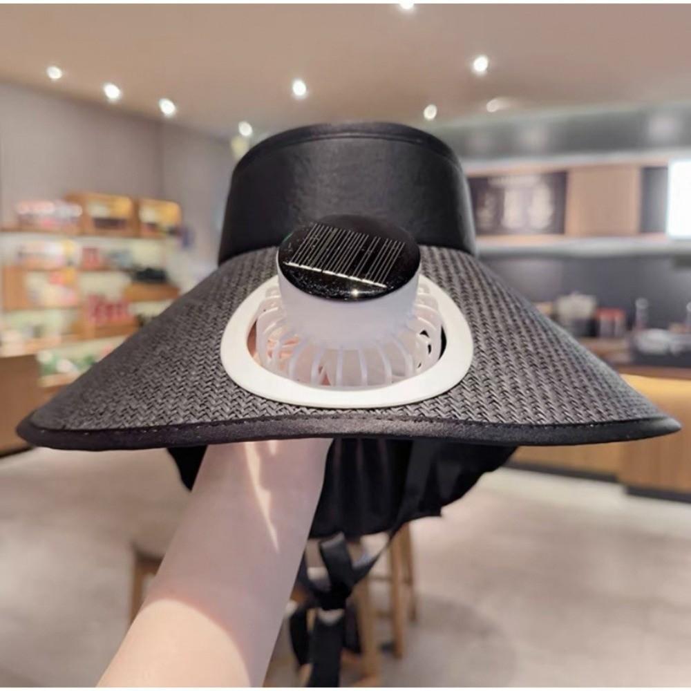 Unisex UV Protection Solar-powered Fan Hat Super Large Brim Lightweight Fishing Hat with Shawl Adjustable Sun Protection Hat