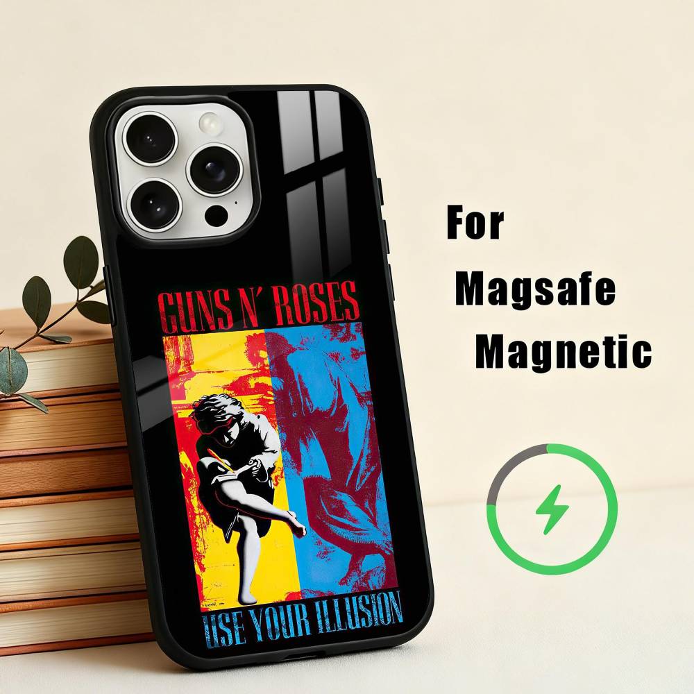 Band G-Guns-S N R-Roses Phone Case For iPhone17,16,15,14,13,12,11 Plus,For Magnetic Wireless Charge Cover