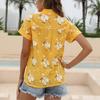 Women Cotton Linen Shirt Turn Down Collar Single Breasted Blouse White Yellow Blue Tops Summer Short Sleeve Floral Print Shirts