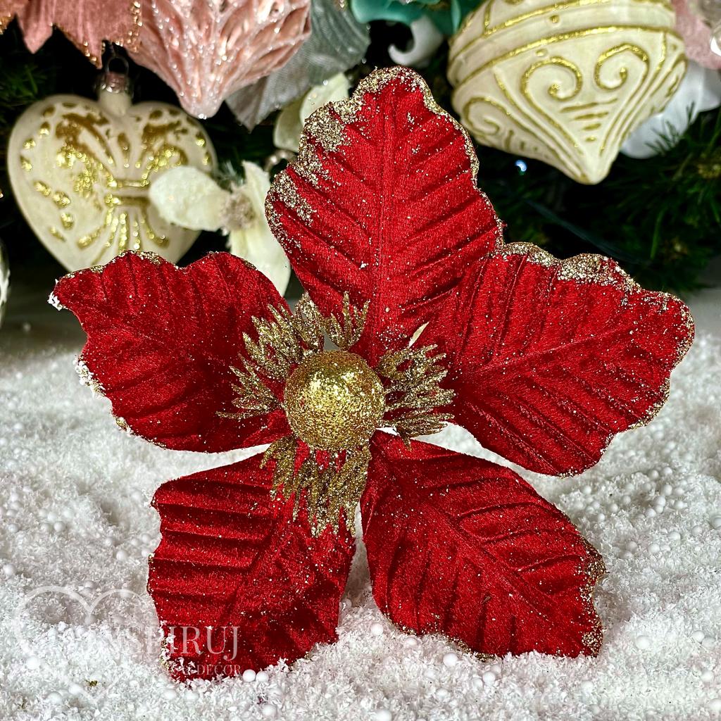 Magnolia czerwono-złota na piku - kwiaty na choinkę 19,5 cm