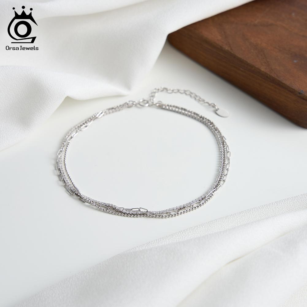 ORSA JEWELS Элегантный многослойный браслет-цепочка на щиколотку из стерлингового серебра 925 пробы для женщин, летний, сексуальный, пляжный, цепочка на ногу, ремешки на щиколотку, украшения SA104