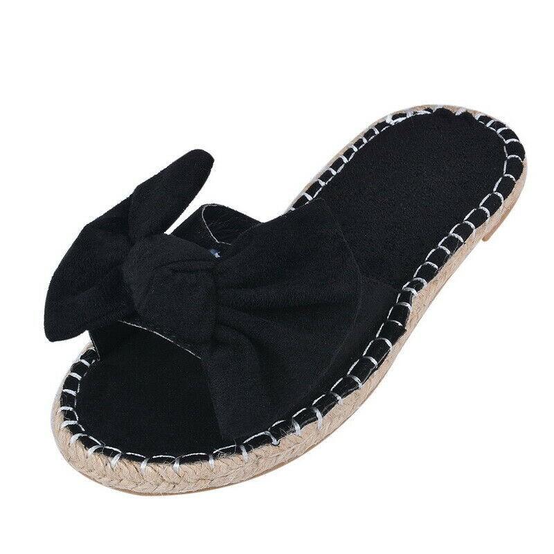 Stylish Women Slip On Sandals Bow Flat Mule Summer Espadrille Shoes For Ladies