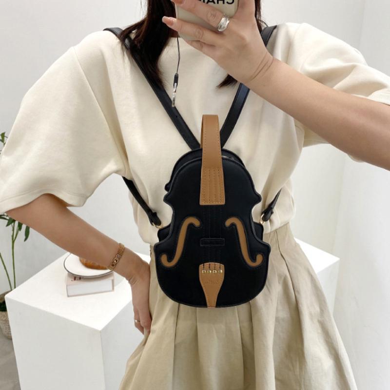 Yogodlns Creative Violin Female Crossbody Bag PU Leather Small Backpacks for Women Luxury Design Thread Ladies Fashion Shoulder Bag