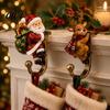 Reusable Christmas Decor Stocking Holder for Mantel Shelf, Resin Santa Snowman Holiday Decoration Hangers Reindeer Hooks, No-Drill Fireplace