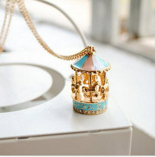 Корейское Стильное Длинное Колье-Карусель с Каплями Масла для Женщин – Элегантная Цепочка для Свитера