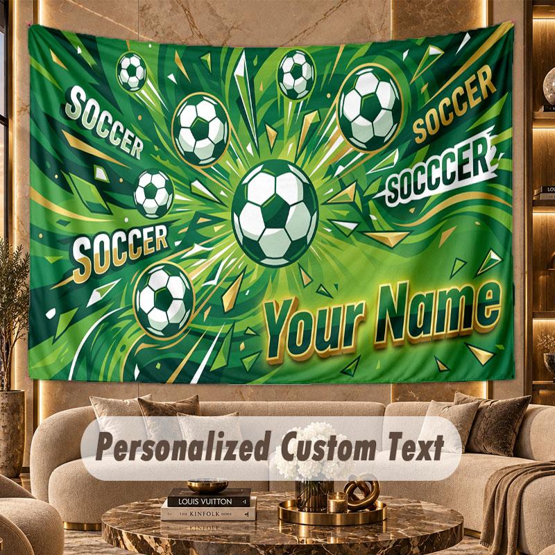 Soccer (374) Theme Wall Tapestry Customized With Name Text Personalized Hanging Tapestry For Bedroom Living Room Decor