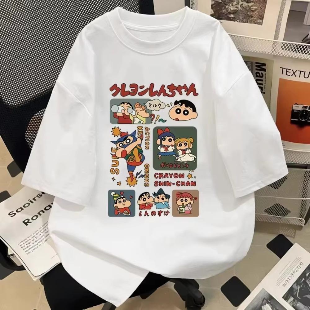 2025 Japanese Style Summer Crayon Shin Chan Cartoon Character Tshirt Harajuku Fashion Cotton Leisure Unisexs Tshirt Top