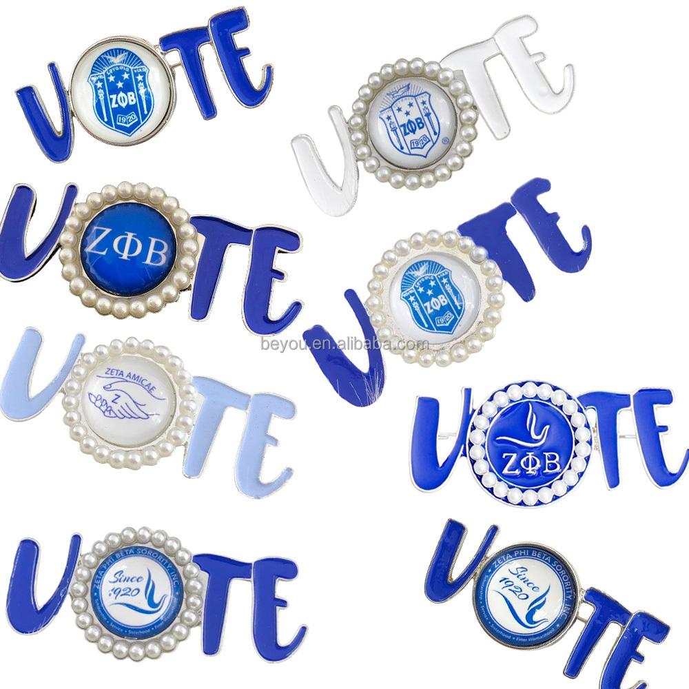 Custom Large VOTE Letter Brooch White Pearl Rhinestone Single Double Two Layers Lapel Pins Party Gift Jewelry for Women