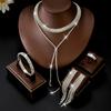 Layered Tassel Choker Necklace Earring Bracelet Set Women Rhinestone Pendant /Gold/Black Fashion OL Style
