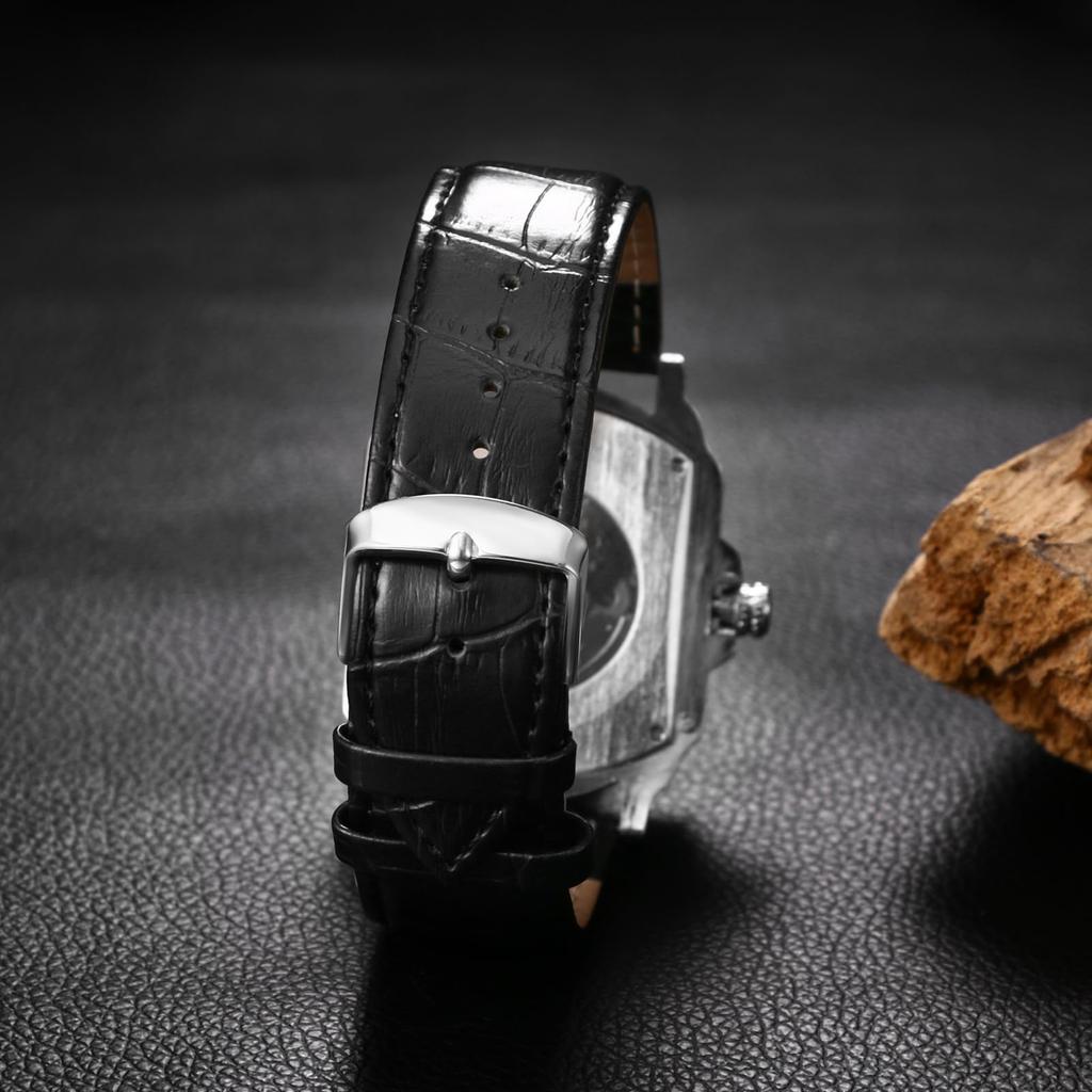 Автоматические часы с кожаным ремешком, аналоговые, стильные, квадратные, кварцевые, черные, аксессуары, подарок на день рождения, Рождество, мужские, водонепроницаемые, мужские -