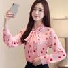 Корейская весенне-летняя модная блузка на шнуровке с бантом и большой волной в горошек, женская шифоновая рубашка с длинными рукавами