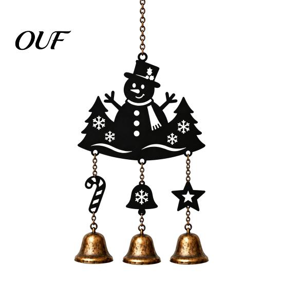 Metal Hanging Bell Decor Christmas Wind Chime with Bells, Vintage Santa/Snowman/Deer/Bell/Wreath Iron Retro Holiday Window Accents Ornament