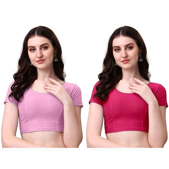 Женский хлопковый сари-блузка-комбо | Готовые к носке с круглым вырезом сшитые блузки | Мягкая эластичная ткань добби | Для вечеринок, праздничные