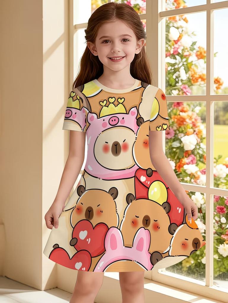 Dress for Girls Fashion Capybara Children Clothes Summer Girls Clothes Comfortable Princess Dresses Trendy Cartoon Girl Dresses