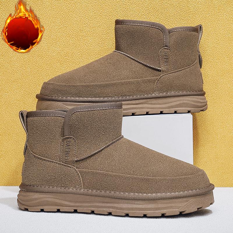 Мужские зимние ботинки для снега, замшевые ботинки «Челси», повседневные, теплые, с меховой флисовой подкладкой, нескользящие, полусапожки, обувь для мужчин, короткие ботинки для прогулок на открытом воздухе