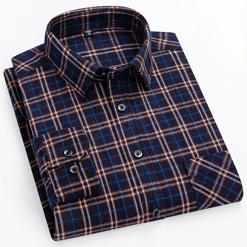 100% Pure Cotton Flannel Soft Regular-fit Long Sleeve Brushed Shirt Single Pocket Comfortable Casual Thick Plaid Shirts S-11XL