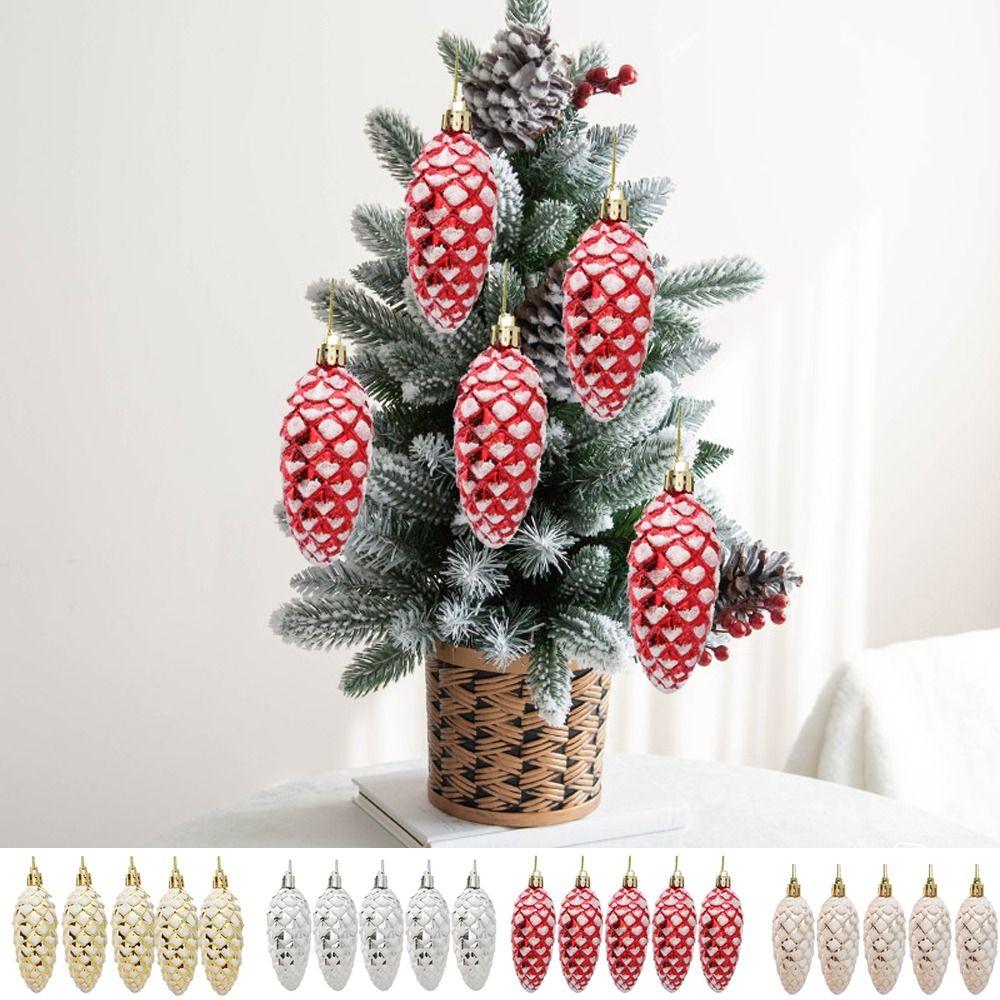 5Pcs Plastic Pine Cone Balls Hanging Pendants Small Christmas Ornament Theme Party