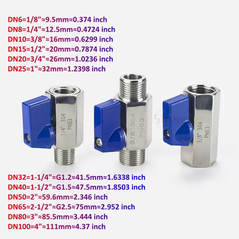1/8" 1/4" 3/8" 1/2" 3/4" Threaded Mini SS304 Ball Valve BSP Male To Female Air Compressor Water Gas Oil Shut Off Valve 8 10 12mm
