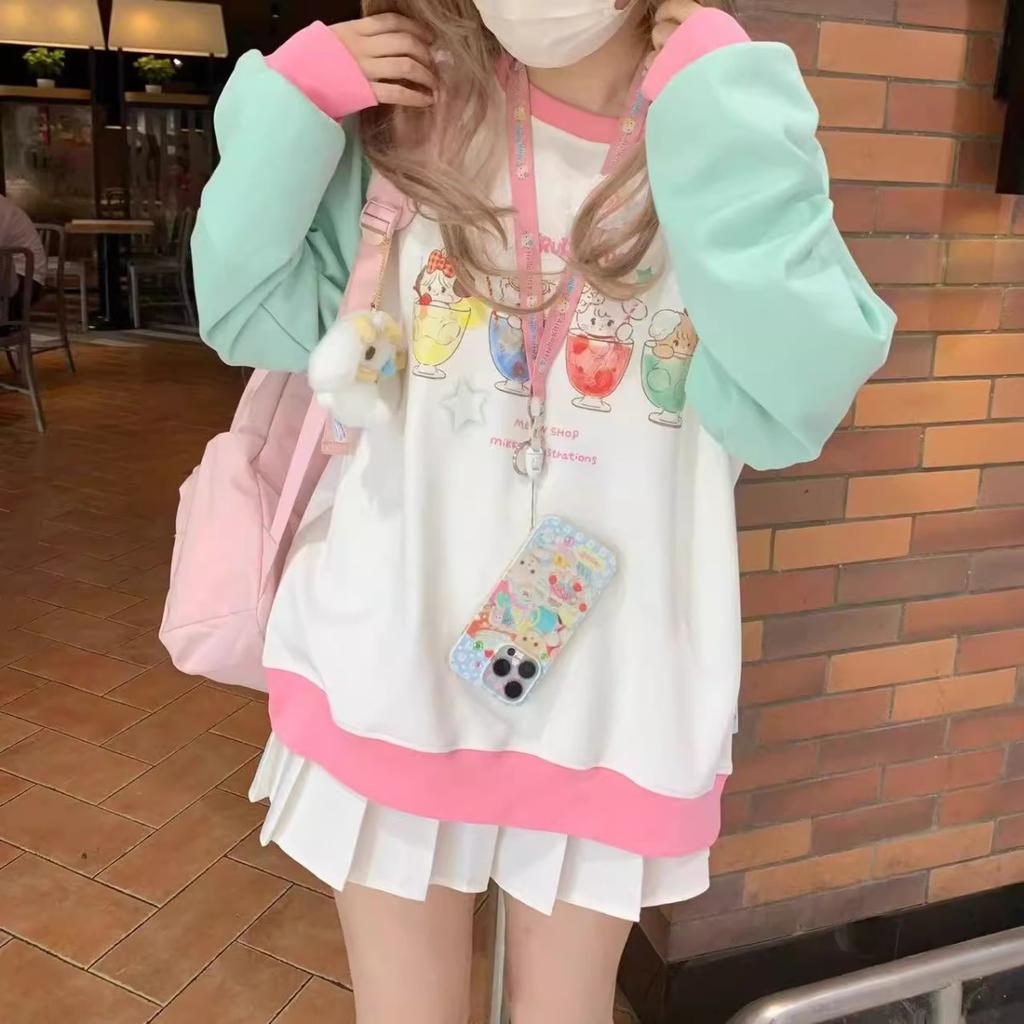 Y2k Harajuku Kawaii милая толстовка для женщин японская мода лоскутное толстовка с рисунком и принтом в консервативном стиле женская новинка