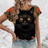 Elegant Women's T-Shirt Fashion Art Cats Pattern Print T-Shirt Summer Leisure Short Sleeved T-Shirt Women's Oversized T-Shirt