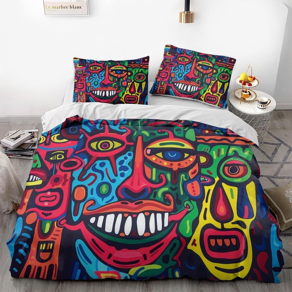 Human Face Comforter Cover Sets For Teens Lightweight Down Quilt Covers Abstract Shape Face Pattern Bedspread Cover No Comforter