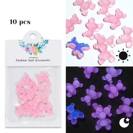 10 шт. Украшения для ногтей, яркие цвета, креативная форма, потрясающий визуальный эффект, невыцветающие светящиеся 3D-медведи, украшения для маникюра