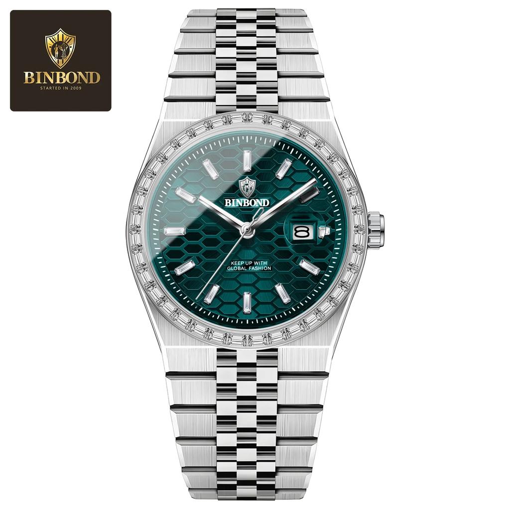 BINBOND New Luxury Men's Quartz Watch Classic Waterproof Luminous Date Display Stainless Steel Watch For Male Relojes Hombre