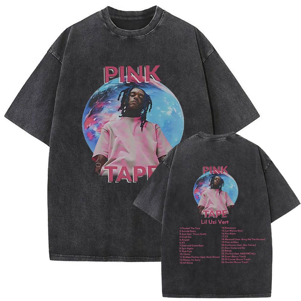 Рэпер Lil Uzi Vert Розовая Лента Винтажная Стиранная Футболка Мужская Женская Хип-Хоп Мода Поп Музыка Футболки Мужская Хлопковая Оверсайз Футболка