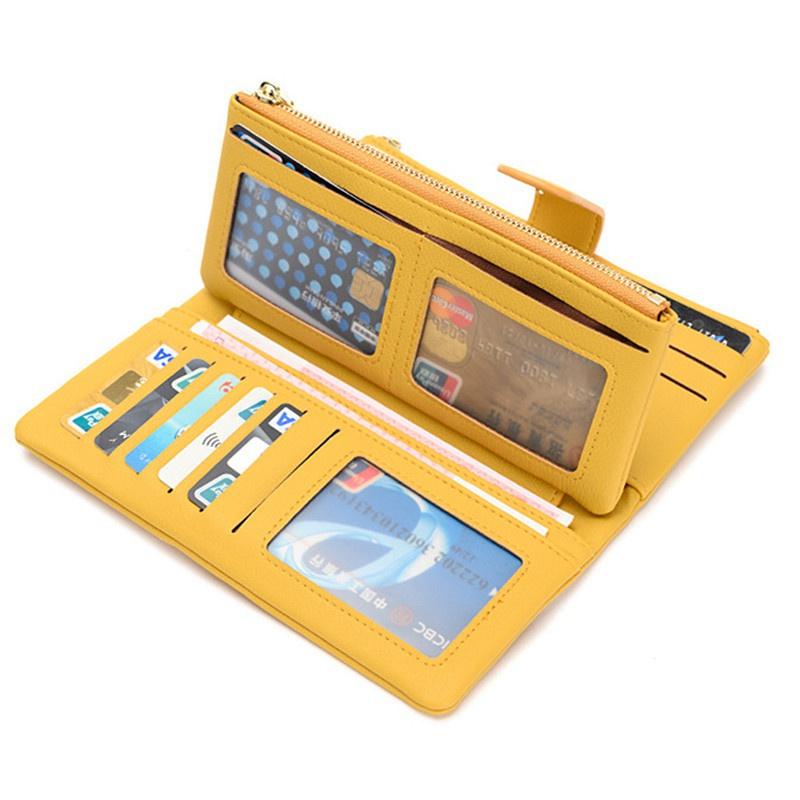 RFID двухслойный женский кожаный длинный кошелек с держателем для карт большой емкости, кошелек-клатч