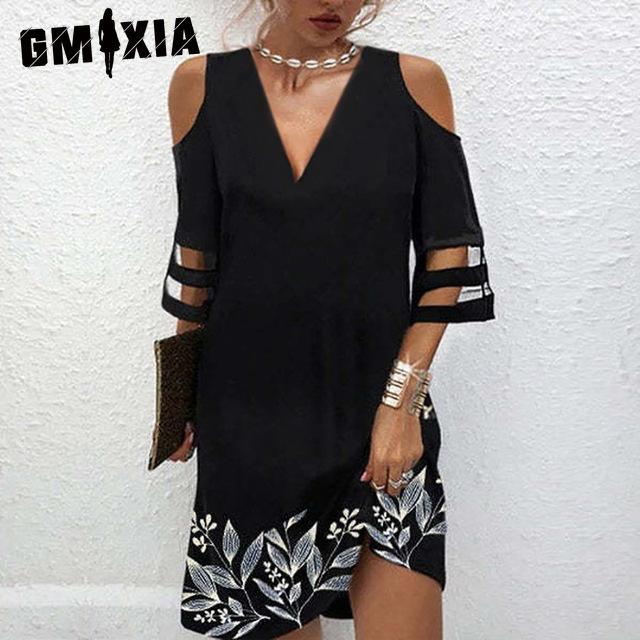 GMXIA Летнее платье с V-образным вырезом и цветочным узором в стиле пэчворк с пятью рукавами