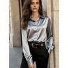 Womens Long Sleeve Satin Button-Up Shirt With Collar Pure Color Office Wear Work Casual
