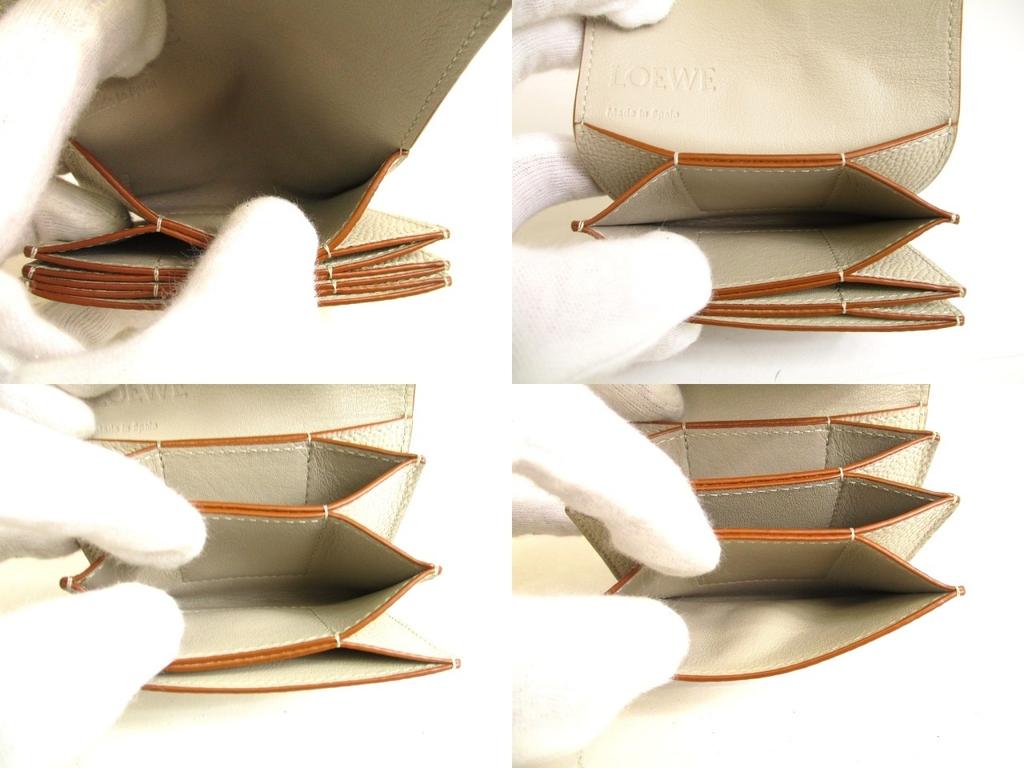 Authentic LOEWE Anagram Light Gray Leather Business Card Holder #a874 Refurbished