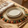 Corn Husk Placemat Heat Resistant Woven Table Mat Non-Slip and Colorful Tassels