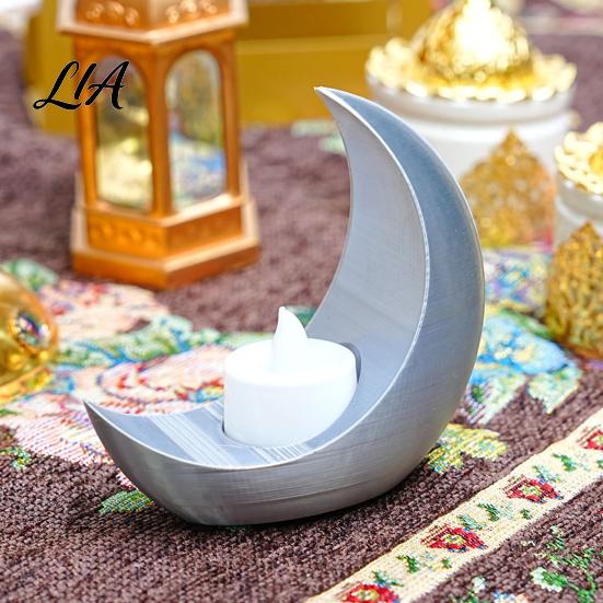 Exquisite Holiday Gift Crescent Moon LED Candle, Decorative Electronic Candle for Eid Al-Fitr Home Islamic Festival Ornament Table Decor, Battery