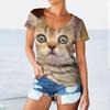 Женские футболки с 3D забавным принтом котов, повседневная модная футболка с v-образным вырезом и коротким рукавом Kawaii Graphics, одежда больших размеров для женщин и девочек