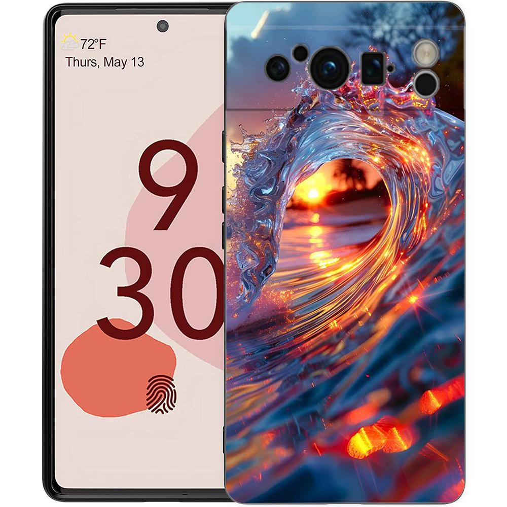 Чехол для телефона 'Синее море, океанские волны' для Google Pixel 9 8 9A 8A 7 7A 6 Pro XL 6A 5G, Черный, Мягкая задняя сторона, Роскошный TPU чехол